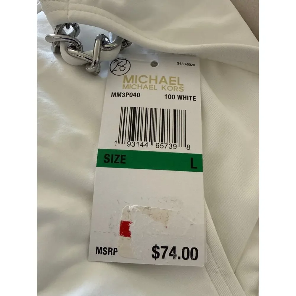 Michael Kors White Chain Bikini Bottom L NWT